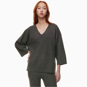 Aritzia V-Neck Sweater Top in Dark Olive Gray